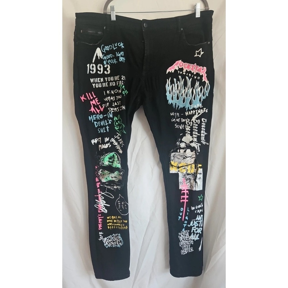 Rockstar Original RSM200 Koontz Black Graffiti Ultra Slim‎ Jeans Mens 42
